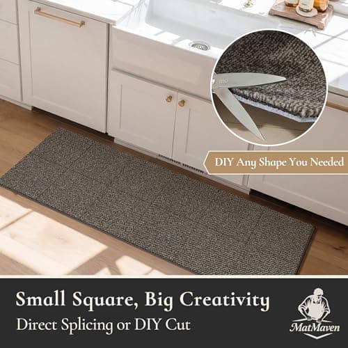 MatMaven Kitchen Rugs, Super Absorbent and Stain Resistant Kitchen Mats, Non Slip Machine Washable Kitchen Rug,6 Picecs Soft Kitchen Floor Mat for Hallway,Office,Sink,Laundry,12"x12"Carpet Mats,Taupe - Thumbnail 4