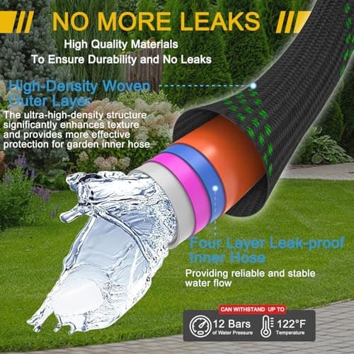 Garden Hose 25 ft, Leak Proof, Kink-Free Water Hose with 10 Function Spray Nozzle, Lightweight, Flexible, Fabric Portable Hose for Gardening, Green - Thumbnail 2