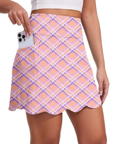 M MOTEEPI Skorts for Woman with Pockets 16" Golf Athletic Skirts Scalloped Hem Tennis Skirt Tummy Control Women's Skort Dressy Casual Light Pink Plaid Small - Image 1