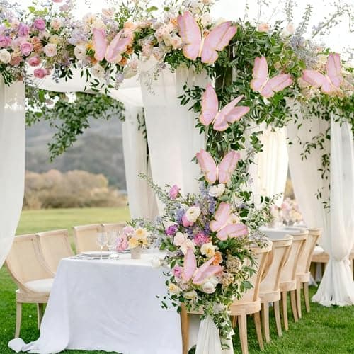 Mverse 3D Butterfly Wall Decor - Gold Paper Butterflies Sticker for Balloon Arch Garland & Cake Topper - Removable Mural Decals for Baby Shower, Wedding, Nursery & Girls Room Decoration (Pink) - Thumbnail 2