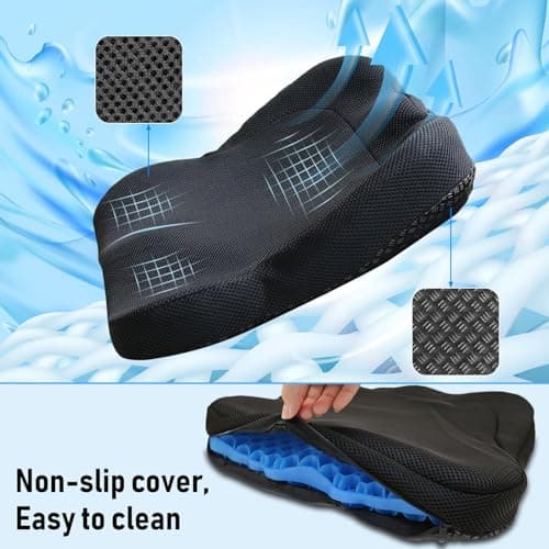 Cooling Gel Seat Cushion, Thickened Big Breathable Honeycomb Design Absorbs Pressure Points Gel Cushion with Anti-Slip Cover Cooling Seat Cushion for Office Chair Home Car Seat Cushion for Wheelchair - Thumbnail 5