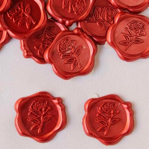 Pilloze 25 Pcs Wax Seal Stickers - Red Rose Envelope Stickers, Self- Adhesive Rose Wax Seals Perfect for Envelope, Easy to Use with Good Adhesion Invitation Seals - Image 1