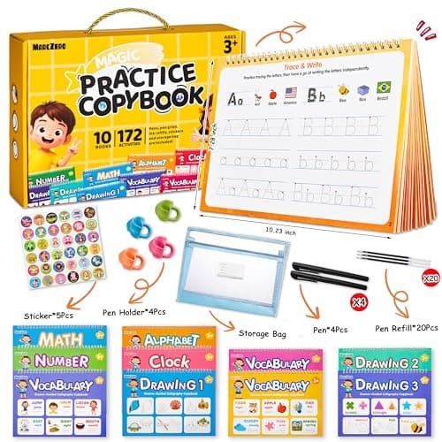 MarcZero Magic Grooved Writing Practice Books for Kids Ages 3-8, 10 Books Reusable Handwriting Tracing Books with Disappearing Ink Pen, Preschool Tracing Educational Learning Gifts - Thumbnail 2