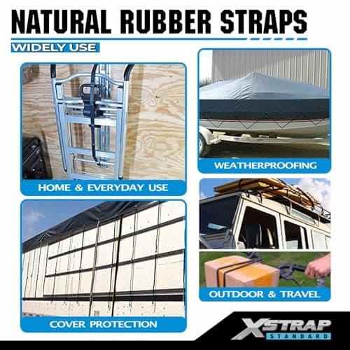 XSTRAP STANDARD 20 Pack 15'' Adjustable Rubber Tarp Straps, EPDM Bungee Cords with Hooks, Ideal for Securing Tarps, Canvases, Flatbed Trailers - Thumbnail 2