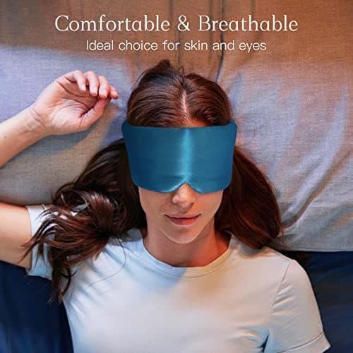 iCooBreeze 100% Natural Silk Eye Mask for Women Men, Soft Pressureless Cooling Blackout Eye Covers for Sleeping, Large Size Sleep Mask fits All Heads Adjustable, 1PC, Vivid Blue - Thumbnail 2