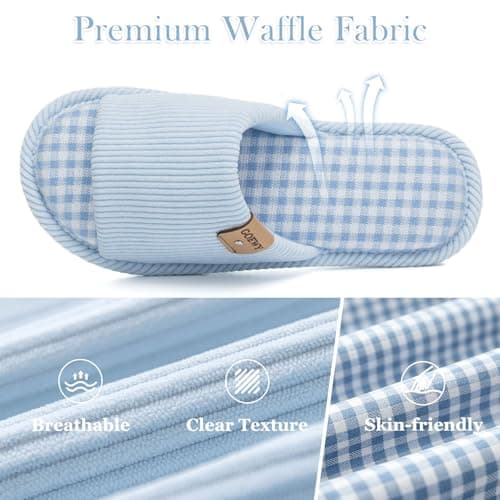 GOEWY Summer House Slippers for Women Cozy Open Toe Breathable Slippers with Memory Foam Birthday Gifts for Women Mom Indoor and Outdoor Size 7 8 Blue Checkered - Thumbnail 4