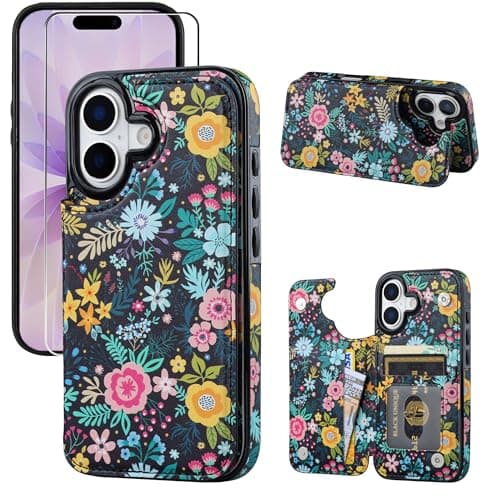 JOYAKI Compatible with iPhone 17 Wallet Case with Card Holder, Flip PU Leather Kickstand Case with Screen Protector, Double Magnetic Clasp with Screen Protector Cover 6.3" -Starry Night Garden - Image 1