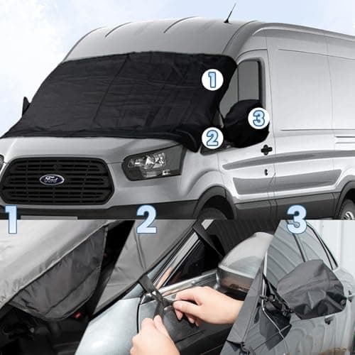 Windshield Cover for Ice and Snow for 2015-2025 2026 Ford Transit Accessories Wagon XL Cargo Vehicle,Connect Van Custom Fit Transit Oxford Fabric Windshield Frost Cover, All Weather Hail Protector - Thumbnail 3