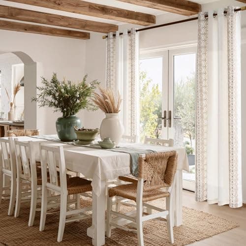 NICETOWN 102" Long Thick Cream Linen Curtains Light Sand Floral Pattern - Elegant Drapes for French Sliding Door, Farmhouse Style Privacy Enhancing Floor to Ceiling Window Treatments, 52 x 102, 2 Pcs - Thumbnail 4