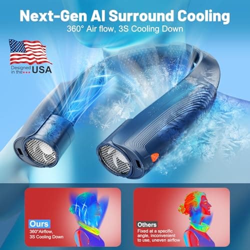 Slientspin AI Portable Neck Fan with 6 Powerful Speeds, 8000mAh Battery Operated USB-C Rechargeable Fan, Hands-Free 360° Cooling Neck Fan,Twistable,Ultra-Quiet Personal Fan Gift for Women Men(Blue) - Thumbnail 2