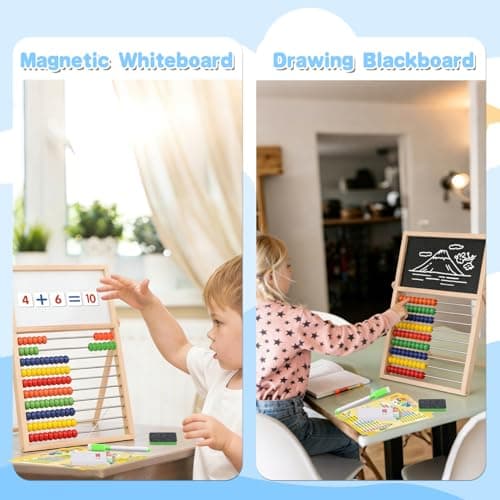Wooden Abacus for Kids Math Games for Kids 3-5 4 5-7 6-8 Counters Toys with Double-Sided Whiteboard Blackboard and Magnetic Number Cards 1-100 Educational Counting Math Manipulatives 1st 2nd grade - Thumbnail 6