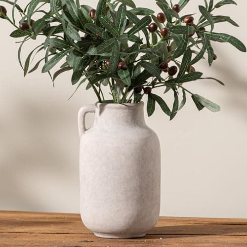 Ceramic Flower Vase Home Decor - Large White Rustic Table Flowers Vases Living Room Bedroom Plant Decoration Farmhouse Vintage for Kitchen Shelf Office Coffee Dining Desk House Women (9.7" Rustic) - Image 1