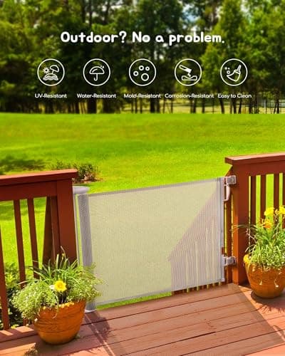 Attababy Retractable Baby Gate, Exquisite Rattan Mesh, 33" Tall, Expands to 55" Wide, Dog Gate for Stairs, Doorway, Hallway, Indoor/Outdoor Pet Fence, Walk-Through Design with No Bottom Bar, Beige - Thumbnail 3