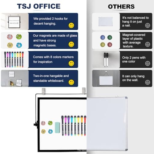 TSJ OFFICE Small White Board - 12 X 12 Inches Small Magnetic Dry Erase Board with Hooks for Wall, Desktop Whiteboard Stand 360 Degrees Revolving Double Sided for Office, Home, School, Black - Thumbnail 3