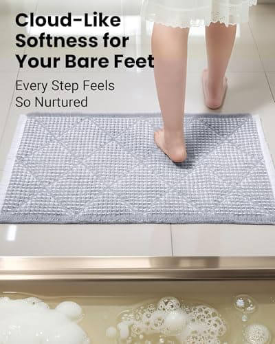 Furicher Waffle Bath Mat Set, Non Slip Bathroom Rugs Sets 2 Piece, Ultra Absorbent Long Bath Rug Runner for Bathroom Decor, Machine Washable Boho Mats, Grey & White, 20"×47" Plus 18"×30" - Thumbnail 6