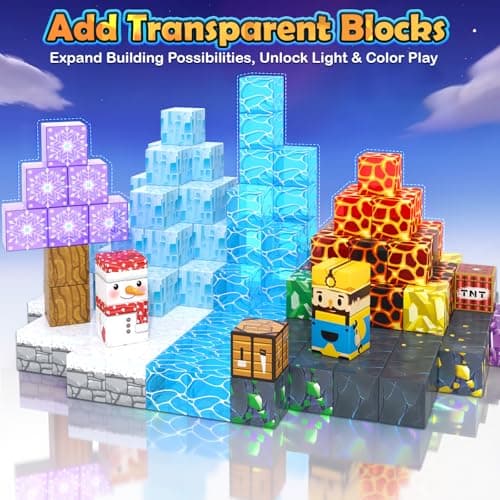 100PCS Large Magnetic Blocks-Build Mine Magnet World Ice Mine Sword Toddlers Toys for Kids Magnet Transparent Building Blocks Sensory Learning Toys for Boys and Girls Ages 3 4 5 6 7 8-12 Birthday Gift - Thumbnail 2