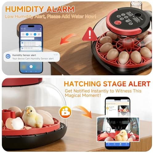 Full Automatic Egg Incubator WiFi with Camera, Automatic Egg Turner, Humidity and Temperature Control, APP Notification, Egg Candler, Smart Incubators for Hatching 12 Eggs, Chicken, Pigeon and Quail - Thumbnail 4