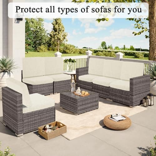 HEBE Stretch Patio Cushion Covers Set 8pcs,Waterproof Outdoor Couch Covers Replacement,Washable Reusable Seat Cushion Slipcovers for Patio Furniture Protector,Chair Cushion Cover - Thumbnail 2
