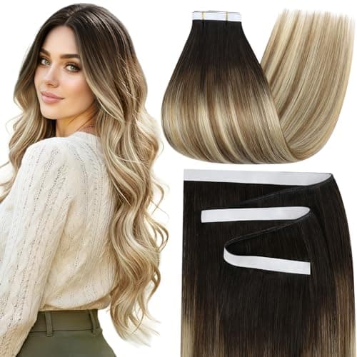 Moresoo Wide Weft Tape in Hair Extensions Human Hair Blonde Genius Tape Weft Hair Extensions Human Hair Dark Brown to Medium Brown Mix with Blonde Tape in Weft Extensions #4/6/613 18 inch 65G 2Pcs