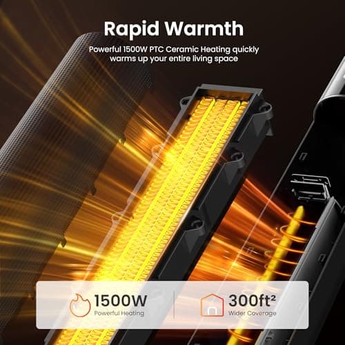 FLANUR 1500W Space Heaters for Indoor Use Large Room, WIFI Electric Heater with Voice Control, 5 Modes, ECO Thermostat, 12H Timer, Quiet & Safety PTC Ceramic Heater for Bedroom, Black, 1 Pack - Thumbnail 3