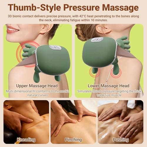 Qxrlithn Neck Massager with Heat, Simulating Authentic Palm-Style Neck and Shoulder Massage, 4D Kneading Massage Relieves Fatigue and Relaxes Muscle Tension(Green) - Thumbnail 3
