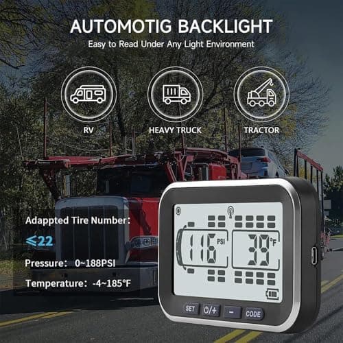 MIRAIDON RV Tire Pressure Monitoring System, TPMS with 10 Sensors, Signal Booster, 5 Alert Modes＆Solar Power, 80ft Sensing Distance,for RVs,Trailers,Trucks, Motor Home (0-188 PSI) - Thumbnail 6