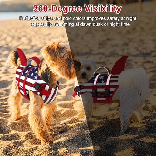 Dogcheer Harness-Style Dog Life Jacket Shark, Reflective American Flag Dog Life Vest for Swimming Boating, High Buoyancy Pet Swim Vest for Small Medium Large Dogs - USA Flag, M - Thumbnail 5