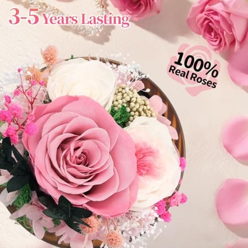 Preserved Flowers for Delivery Prime, Gifts for Mom Wife Grandma Girlfriend, Forever Flowers Gifts for Women, Real Eternal Rose for Birthday, Anniversary, Pink - Thumbnail 2
