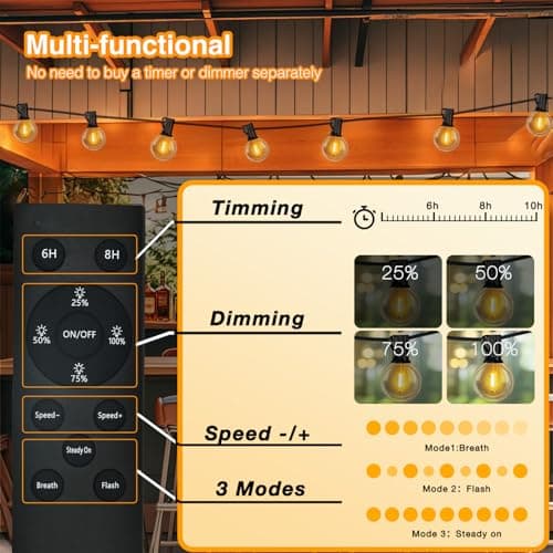 DAYBETTER 100FT Solar String Lights Outdoor Waterproof with Remote,50 LED Bulbs Dimmable&Timer,Patio Lights Solar Powered, Weather Resistant for Patio, Garden, Yard, Pathway - Thumbnail 3