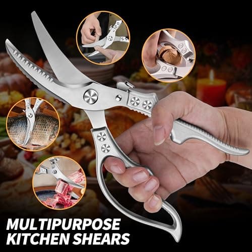 Poultry Shears, Kitchen Scissors for Food, All Purpose Heavy Duty for Chicken Wing/Thigh/Bone, Meat, Quail, Fish, Turkey, Vegetables, Stainless Steel Cooking Aid Scissors, Dishwasher Safe - Thumbnail 4