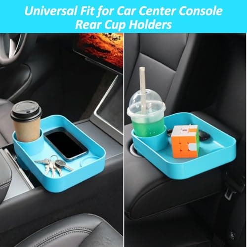 Car Seat Snack Tray for Kids, Mess-Free Square Travel Tray Cup Holder Snack Tray, Durable Car Food Tray for Toddlers, Universal Fit Kids Travel Road Trip Essentials (1, Sky Blue) - Thumbnail 4