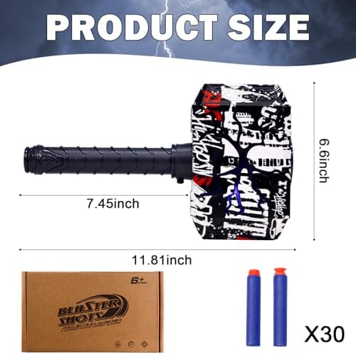 TENTAM Dart Blasting Hammer Toys with Lights - Kids Roleplay Toy Thunder Mjolnir Shooting Games for Kids, Birthday Gift, Party Favors Includes 30 Darts 1 Target(Colorful) - Thumbnail 3