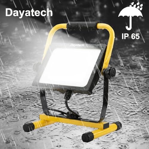 DAYATECH 65W LED Work Light, 10000LM Super Bright Flood Work Light, 5000K, Waterproof and Adjustable Angle Working Lights for Workshop, Garage, 5 Ft Power Cord - Thumbnail 5