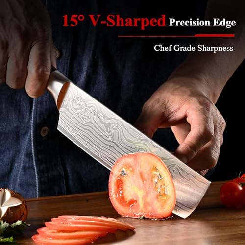 Sunnecko Japanese Nakiri Knife 7 Inch - 15° Edge Carbon Steel Chef Knife Full Tang Forged Blade Vegetable Cleaver with Sheath, Kitchen Gift for Home Cooks & Pros, Father's Day Box - Thumbnail 2