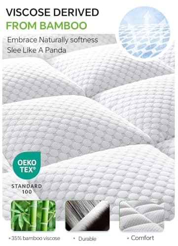 BEDELITE King Mattress Topper 3 Inch Thick Mattress Pad, Plush Pillow Top Bed Cover with Elastic Deep Pockets Up to 6-24 Inch for Pressure Relief, Shredded Memory Foam Filling (White) - Thumbnail 2