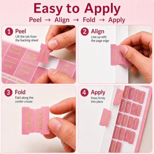 JIAANNING Pink Bible Tabs for Women, 90 Pcs Laminated Gold Foil Large Print Index Tabs, Easy Navigation Tabs for Bible Study & Journaling, Feminine Style - Thumbnail 5