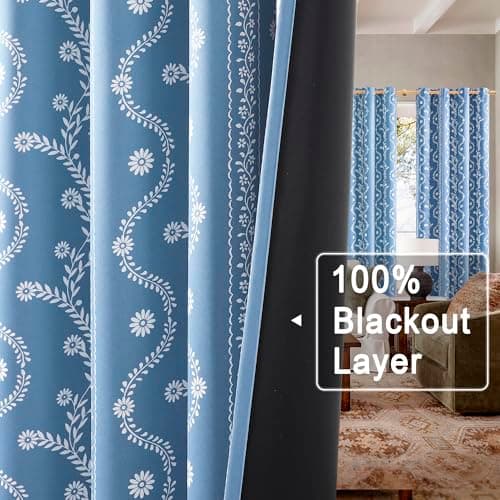 LIMON HOME Blue Blackout Curtains 90 Inch Length Boho Cute Curtain for Living Room - Thumbnail 2