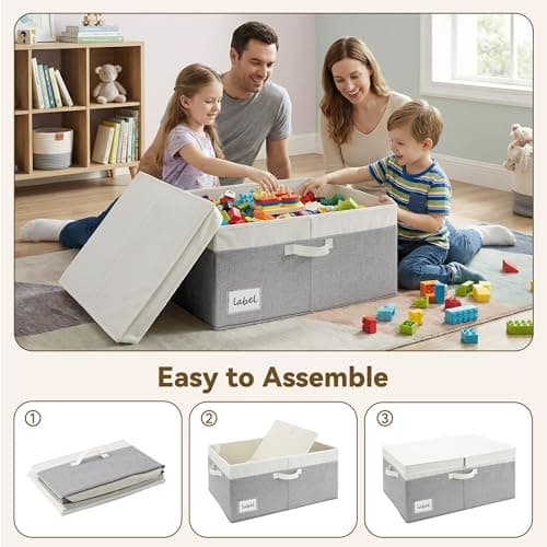 GRANNY SAYS Decorative Storage Boxes with Lids, Collapsible Large Closet Storage Bins with Label, Fabric Storage Bins for Clothes, White&Gray - Thumbnail 4