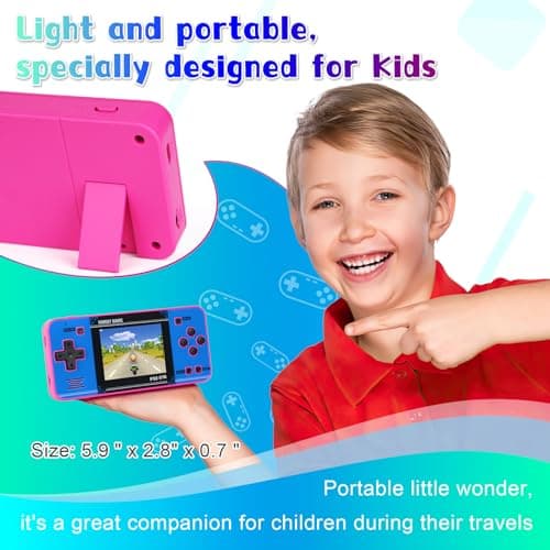Handheld Game for Kids ，Built-in 220 32-bit Video Games, 3.0” IPS Screen, Rechargeable Portable Game , Travel Mini Arcade Electronic Toys Gift for Boys and Girls (Pink+Blue) - Thumbnail 4