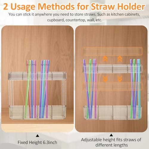 Acrylic Straw Holder for Cabinet Door - Reusable Tumbler Straw Organizer with Ultra Sticky Adhesive, Space-Saving Straws Storage Organizer for Kitchen Cupboard Door, Small Straws Container, 2 Pack - Thumbnail 6