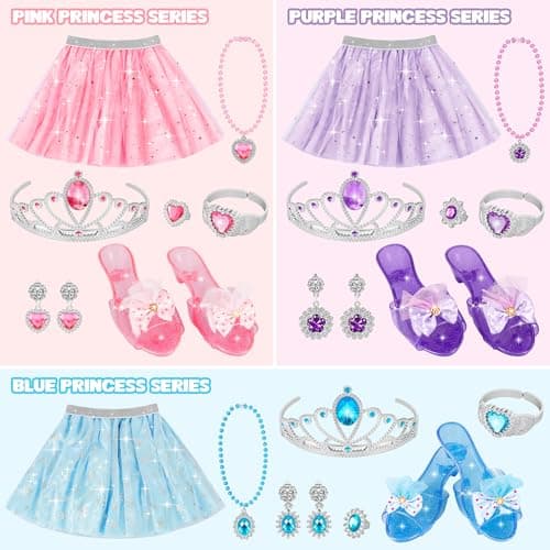 LJZJ Princess Dress Up Toys & Jewelry Boutique, Costumes Set incl Color Skirts, Shoes, Crowns, Accessories, Girls Role Play Gift for 3 4 5 6 Year Old Girl Toddler ​B-Day Party Favors - Thumbnail 6