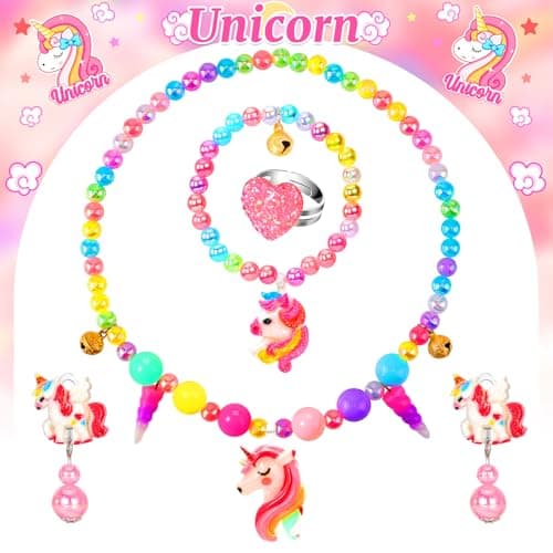 Jewelry Toys-for-Girls,Toddler Girl Toys Age 6-8,Kids Play Jewelry Princess Toy for 3 4 5 6 7 Year Old Girls Dress Up,Unicorn Mermaid Frozen Necklaces Rings Earrings for Christmas Birthday Gifts - Thumbnail 5