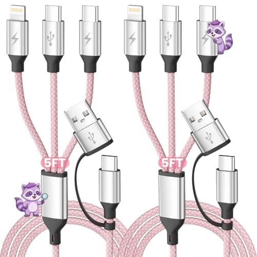 Jogrytece Beach Travel Essentials for Multi Charging Cable, 5FT 2Pack Nylon USB A/C Cord 3in2 Charging Cable, USB Cable Charger Cord with Dual Type -C/L Port for iPhone 17 16 Galaxy S25 iPad