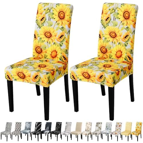 JQinHome Pattern Chair Covers for Dining Room Set of 2, High Stretch Removable Washable Parsons Chair Slipcover for Home Party Hotel Wedding Ceremony (Sunflower,2PCS) - Image 1