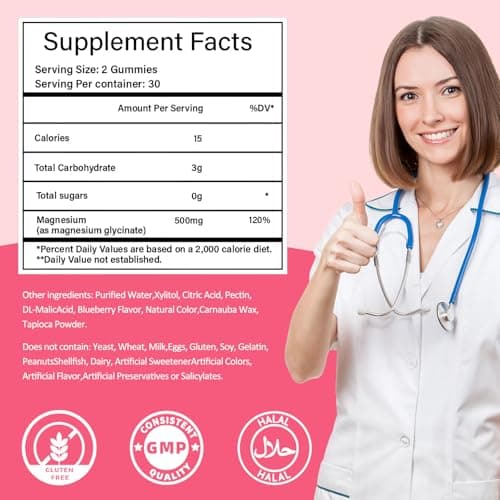 Magnesium Glycinate Gummies 500mg, Sugar-Free for Adults & Kids, Magnesium Gummy for Relaxation, Stress & Muscle Relief, Supports Bone & Nerve Health, Vegan, Pectin-Based, 60 Count, Strawberry Flavor - Thumbnail 4