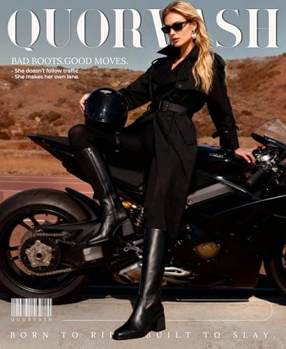 Quorvash Knee High Boots Women - Long Elastic Faux Leather Boots Tall Square Toe Chunky Block High Heel Shoes with Side Zipper Black 10 - Thumbnail 3
