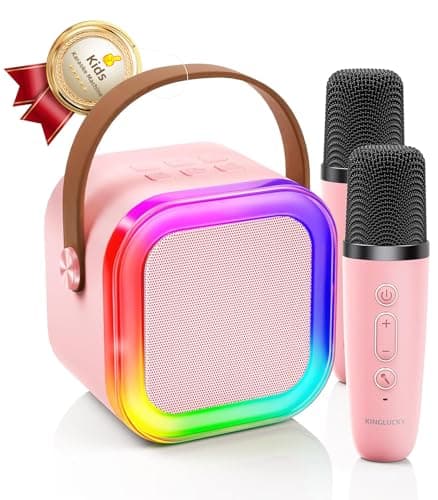 Kinglucky Mini Karaoke Machine for Kids, Top Birthday Gift Pick for Girls Ages 3, 4, 5, 6, 7, 8, 9, 10, 11, 12 Years Old, Kids' Personal Video Players Accessories with 2 Mics Valentines Day Gifts Pink - Image 1