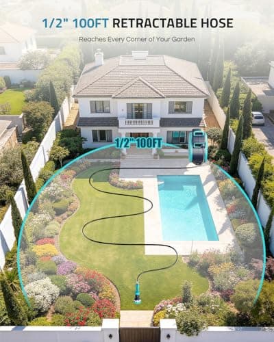 PAULINN Retractable Garden Hose Reel 1/2 Inch x 100 ft, Heavy Duty Wall Mounted Automatic Hose Reel with 10 Patterns Nozzle, Any Length Lock, Slow Return System, 180° Swivel Bracket & UV Resistant - Thumbnail 6