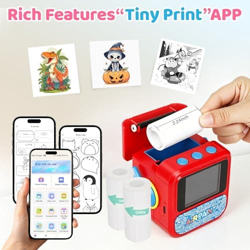 Lumavere AI Voice Sticker Printer, Portable Pocket Sticker Printer with HD Display, Mini Inkless Thermal Sticker Maker Machine with Handle for Coloring Creative DIY Fun, 5 Rolls Paper Included - Thumbnail 4