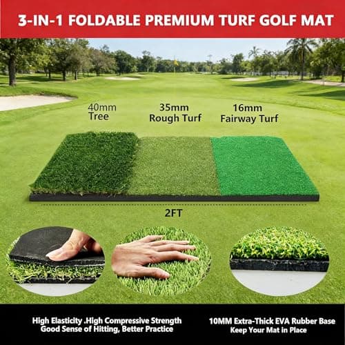 10x7ft Golf Practice Net with Chipping Target, Foldable Mat, 8 Tees & 6 Balls – All-in-One Golf Hitting Net for Backyard, Indoor Outdoor Use, Includes Carry Bag for Easy Storage - Thumbnail 3